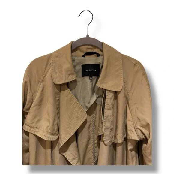 Aritzia‎ Babaton XS Lawson Trench Coat Beige Long Open Front ASO Meghan Markle